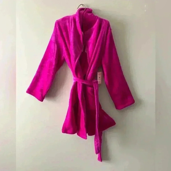 Juicy Couture Barbiecore Pink Silver Sequined Logo Plush Robe Sz S/M - Picture 8 of 10